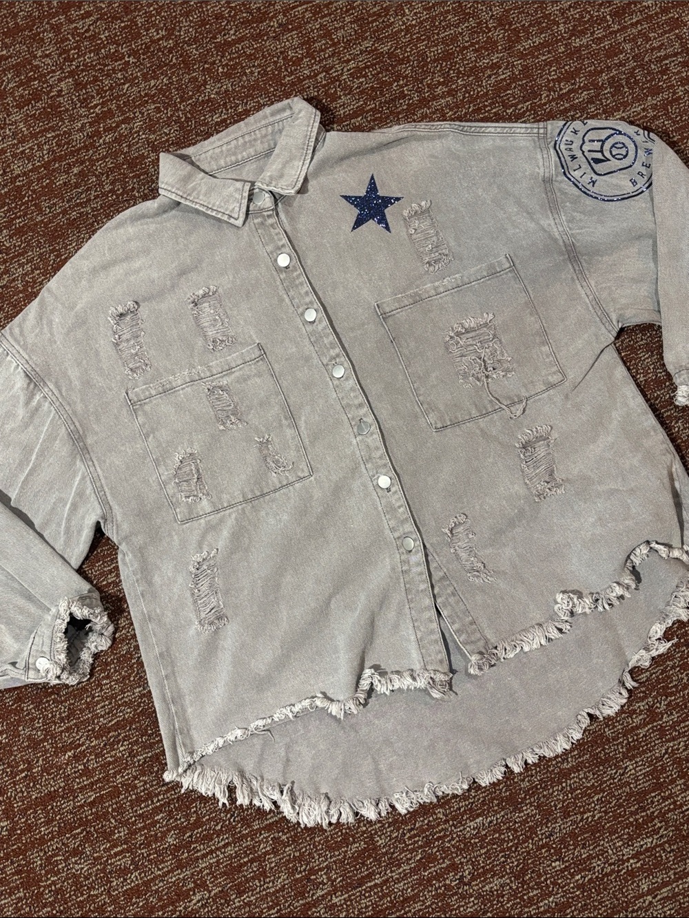 Tiny Turnip Milwaukee brewers sparkle slouchy distressed frayed button down S - Picture 1 of 15